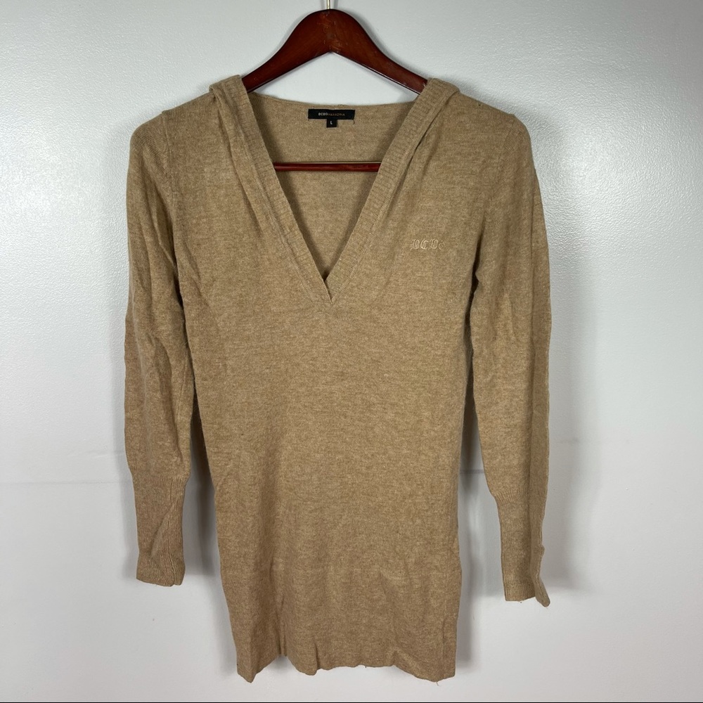 BXBGMaxAzria Tan Wool Bland Hooded Swearer Dress Size Large